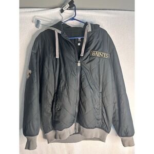 NFL Pro Line New Orleans Saints Quilted Puffer Jacket Mens Medium Black Gold Zip